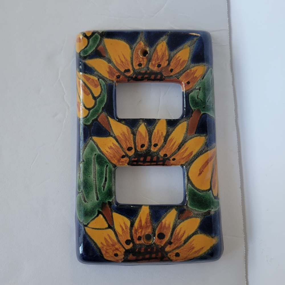 Mexican‎ Pottery double light switch cover handmade Sunflowers